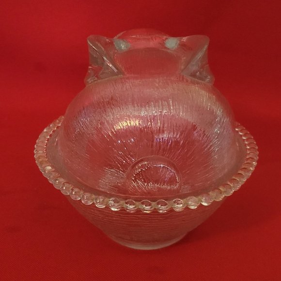 VTG Clear Glass Bunny Rabbit Covered Trinket Oval Candy Beaded Dish Translucent - Picture 5 of 15